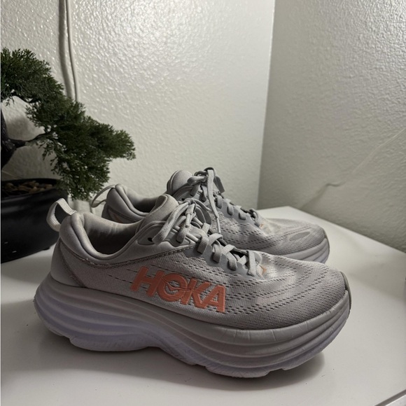Hoka One One Shoes - Hoka One One Women's Gray and Orange Athletic Shoes bondi 8